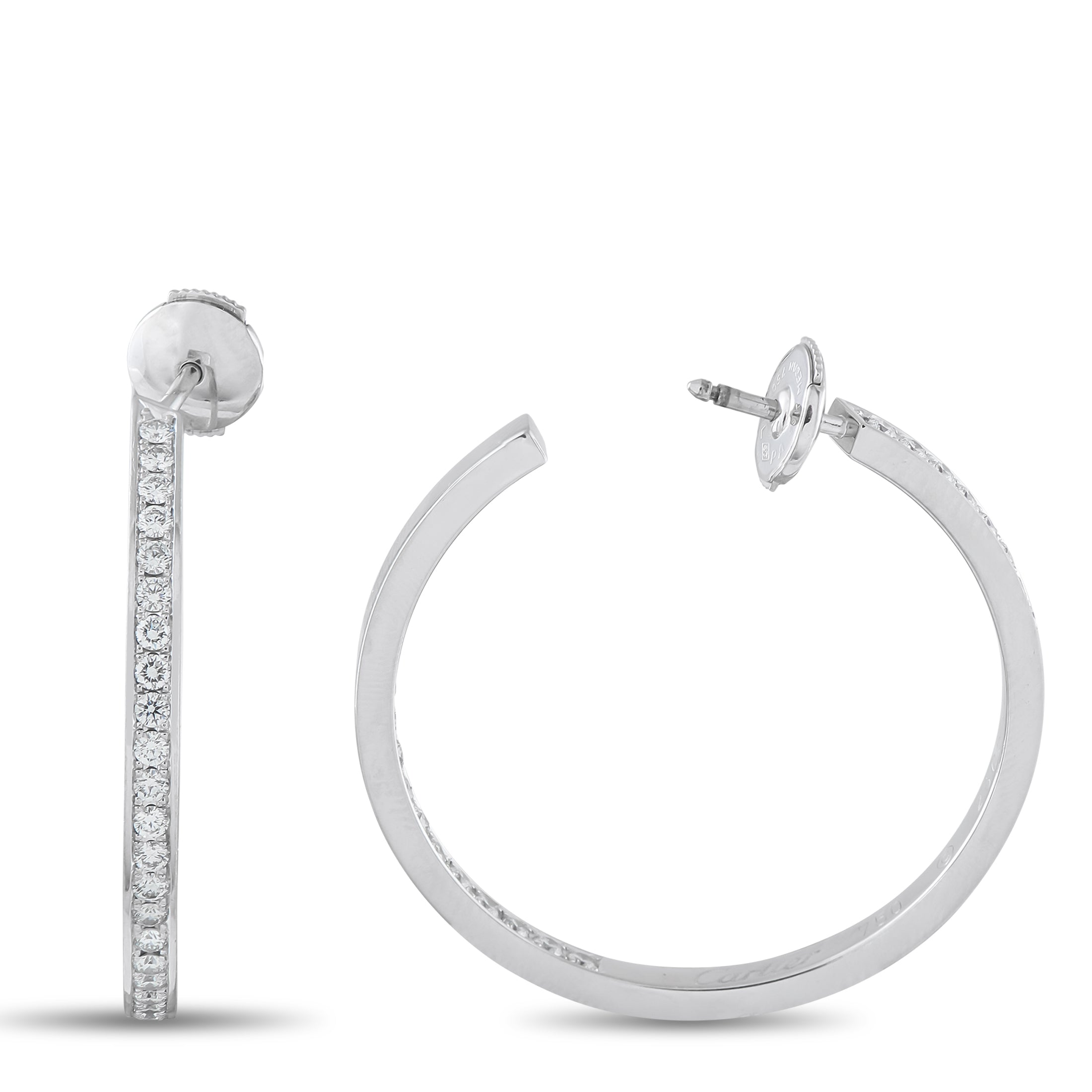 Cartier 18K White Gold 1.50ct Diamond Hoop Earrings
