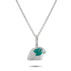Cartier eagle head 18K white gold pendant necklace with diamond, emerald, and turquoise