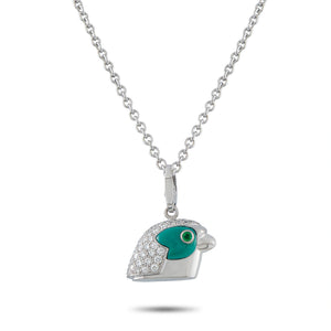 Cartier Vintage Eagle Head 18K White Gold 1.17ct Diamond, Emerald, and Turquoise Pendant