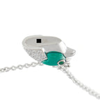 Cartier vintage eagle head pendant in 18K white gold with diamonds and green stone