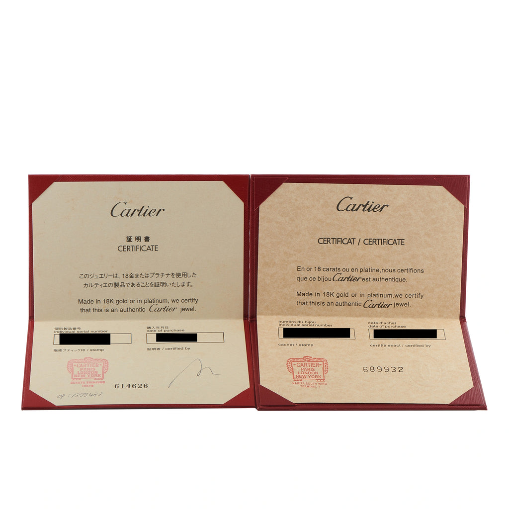 Cartier certificate cards in red presentation case (two certificates)