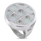 Cartier white gold diamond mother-of-pearl ring with light blue-gray mosaic top
