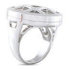Cartier white gold diamond mother-of-pearl ring, side view with raised bezel