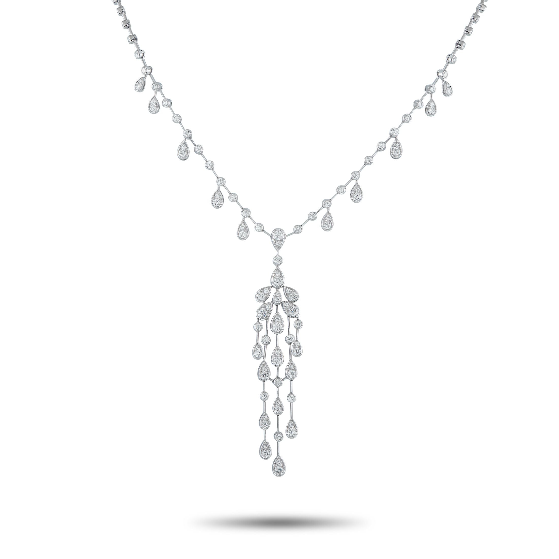 Cartier Platinum Diamond Waterfall Necklace - Here is a luxurious Cartier high-jewelry necklace crafted in platinum and designed with a dramatic sparkle. It features a cha