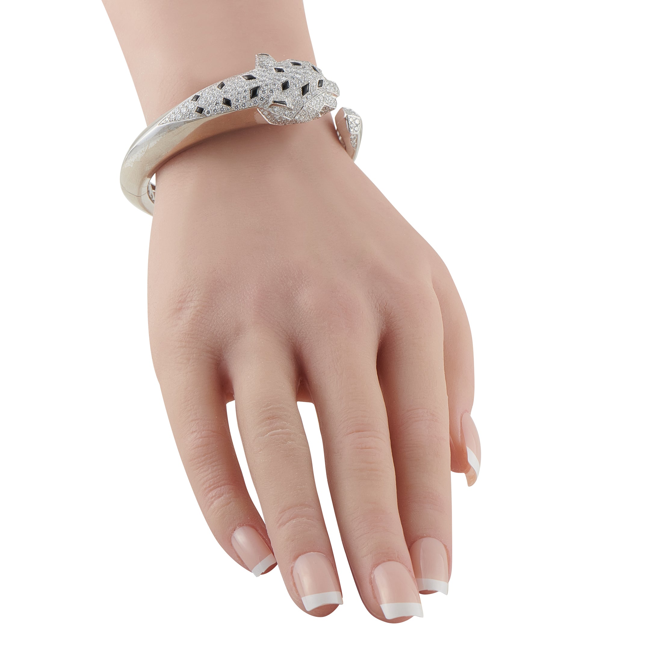 CartierPanthère 18K White Gold 4.33ct Diamond, Onyx and Emerald Cuff Bracelet