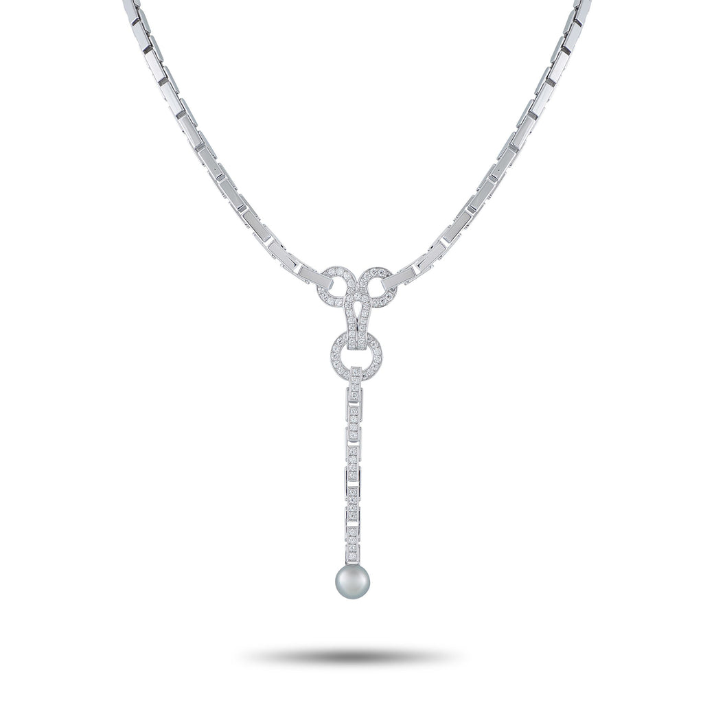 Cartier Agrafe 18K White Gold Diamond and Pearl Necklace - This 18K white gold necklace belongs to Cartier’s “Agrafe” collection, a line inspired by luxury corset clasps and Parisian t