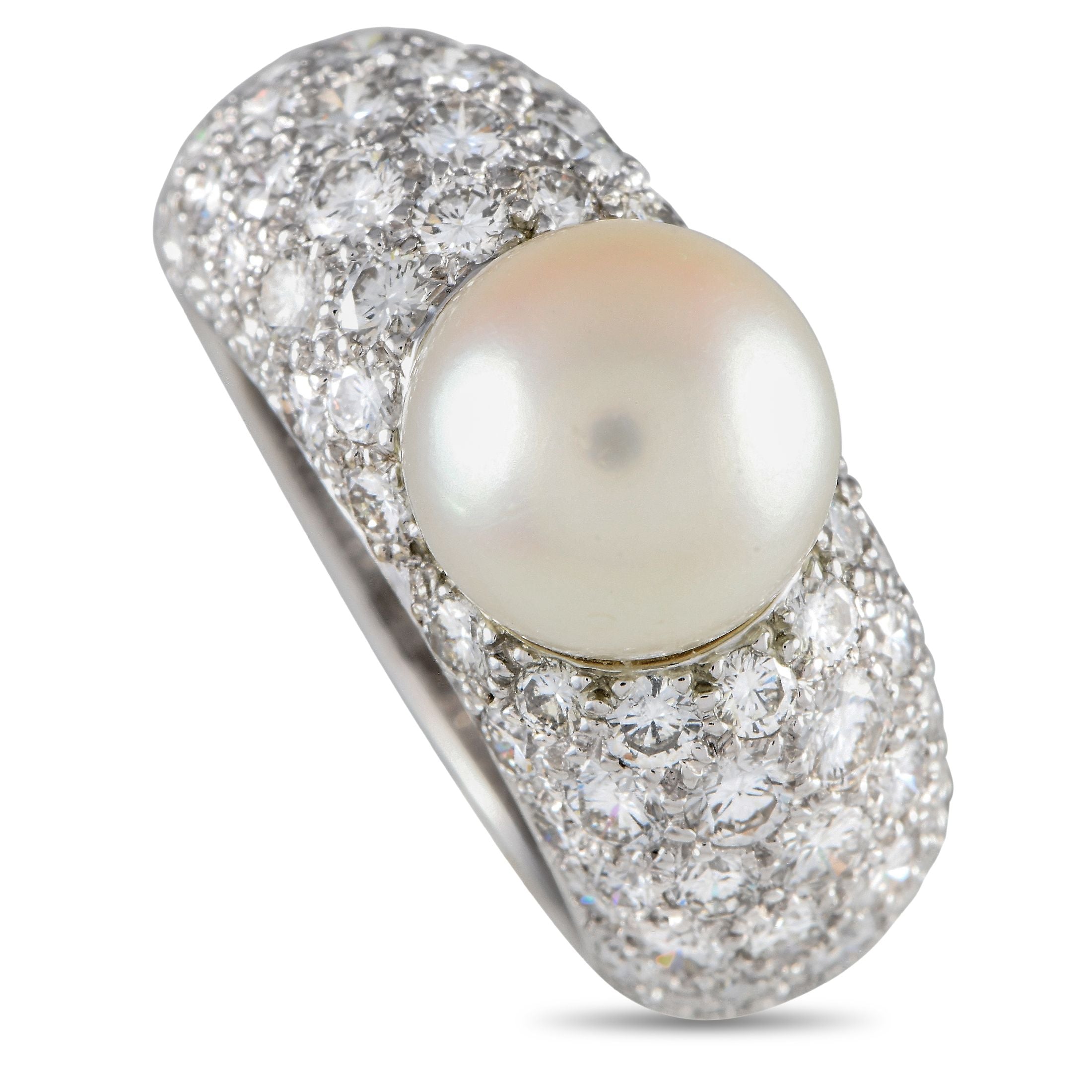 CartierJuliette 18K White Gold 3.0ct Diamond and Cultured Pearl Ring – Sweep her off her feet with this gorgeous diamond and 