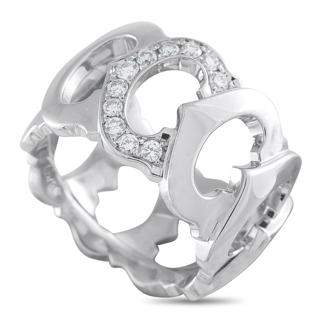 Cartier C de  18K White Gold Diamond Ring - Crafted in luxurious 18K white gold, this C de Cartier ring presents stylized “C” letters that appear in sequence around the