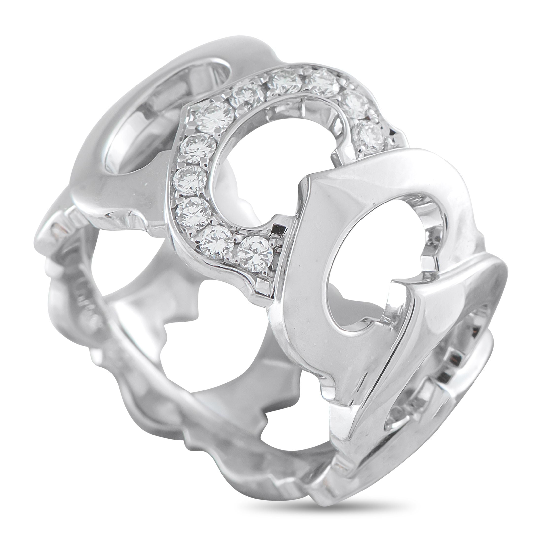 Cartier C de  18K White Gold Diamond Ring - Crafted in luxurious 18K white gold, this C de Cartier ring presents stylized “C” letters that appear in sequence around the