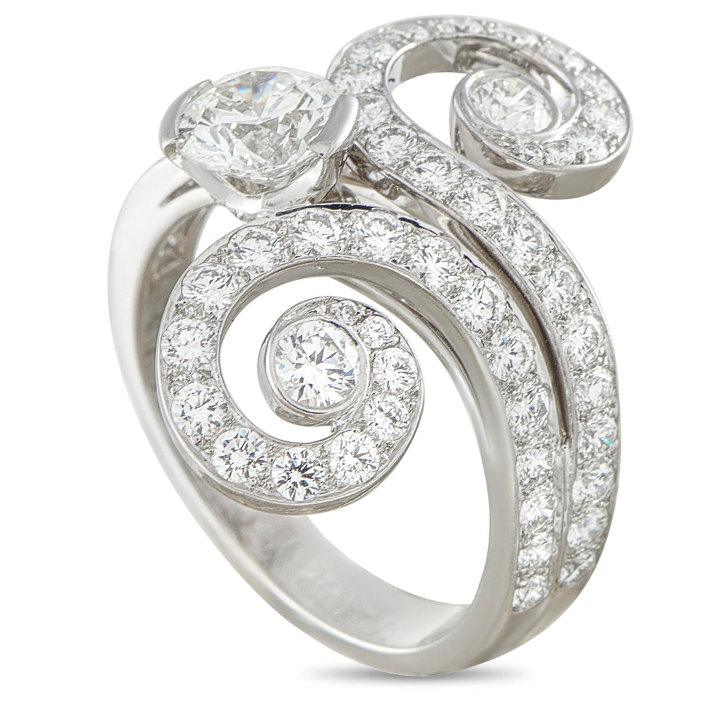 Cartier 18K white gold diamond ring with spiral pavé setting