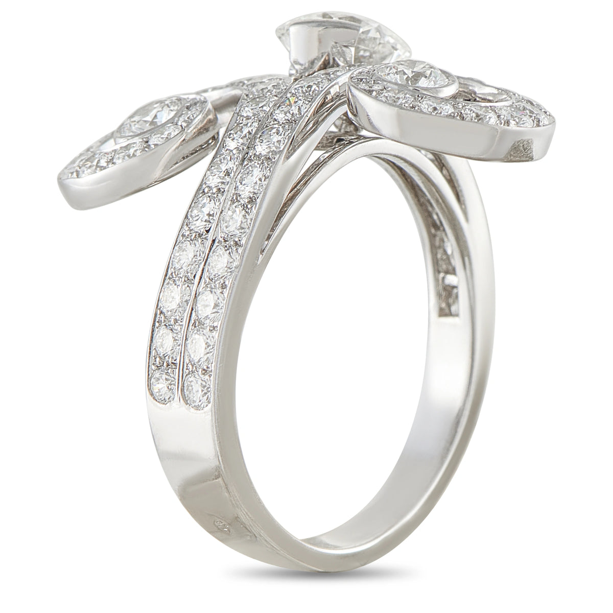 Cartier 18K white gold diamond ring with floral motif and pavé-set stones