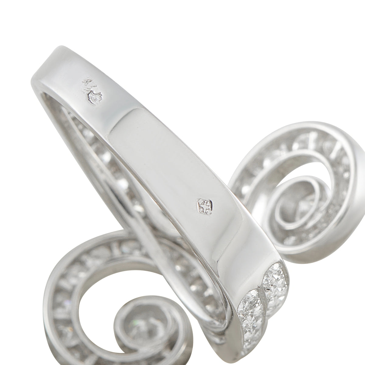 Cartier 18K white gold diamond ring with spiral band and pavé accents