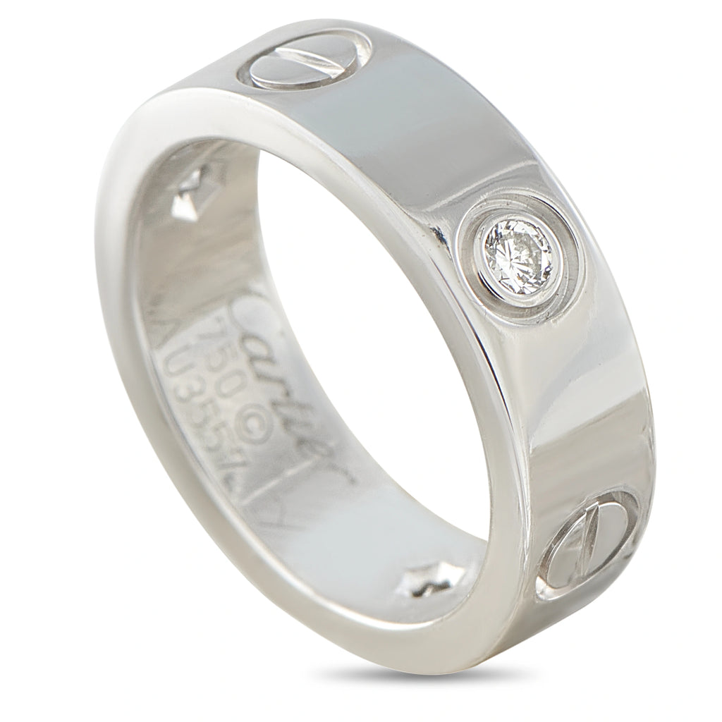 18K white gold Cartier ring band with diamond bezel accent