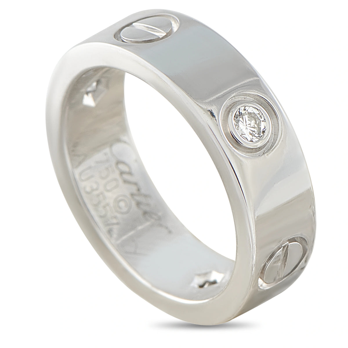 18K white gold Cartier ring band with diamond bezel accent