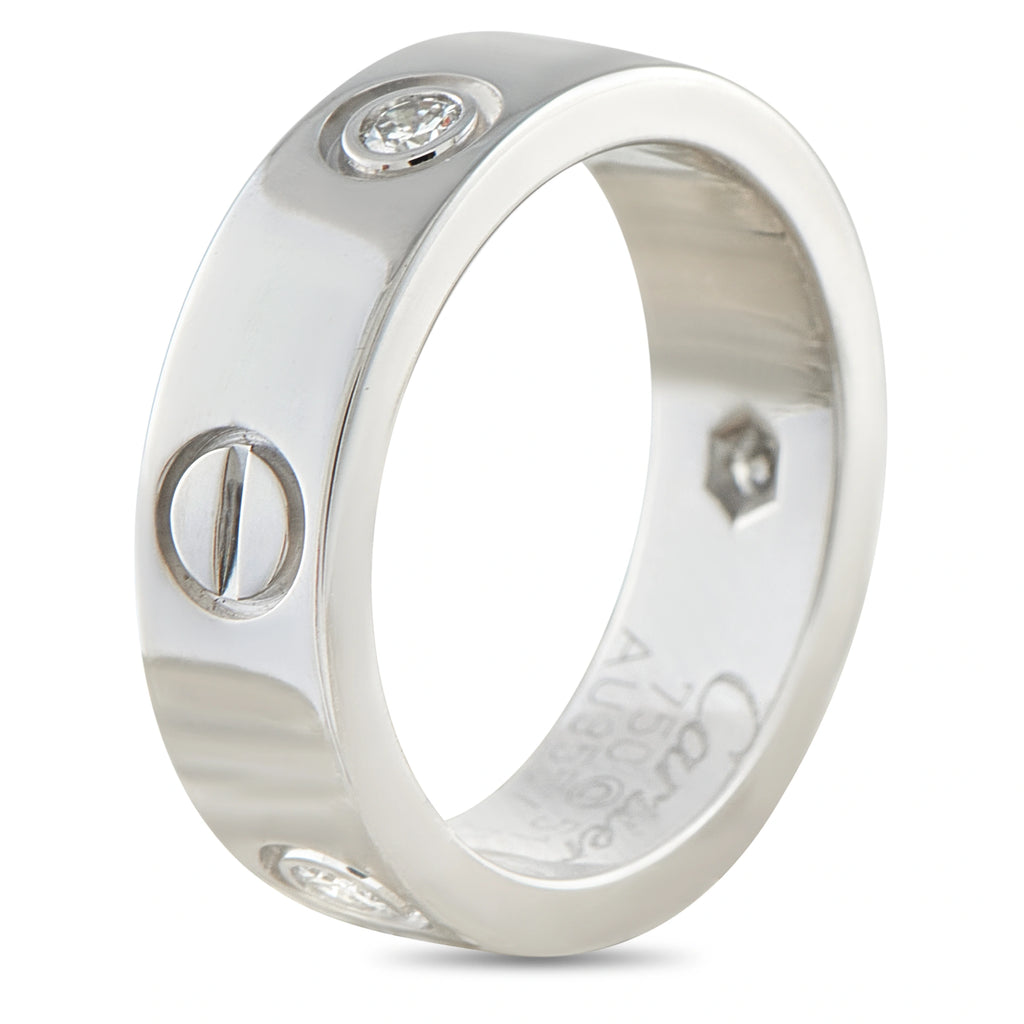 18K white gold Cartier ring band with side diamond bezel