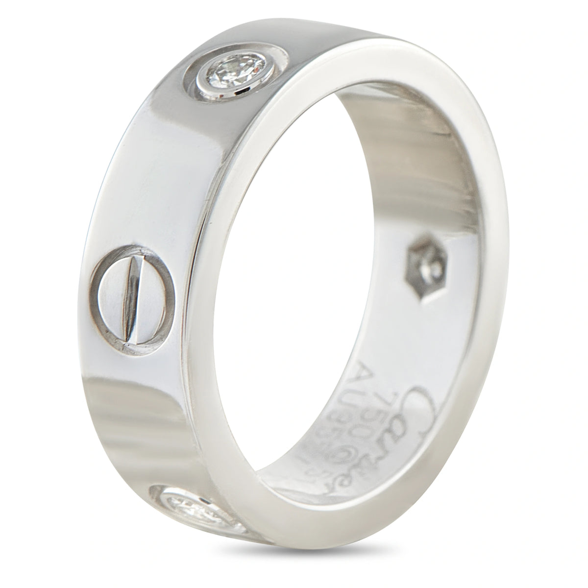 18K white gold Cartier ring band with side diamond bezel