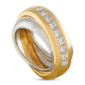 Yellow and white gold diamond ring with pave diamonds, two-tone band