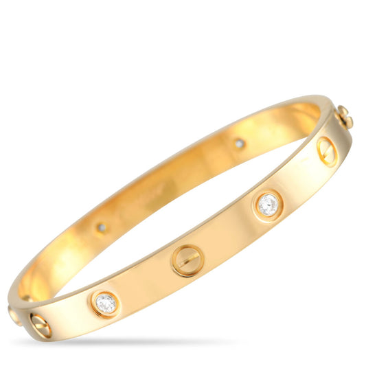 Cartier LOVE 18K Yellow Gold 4 Diamond Bracelet Size 16