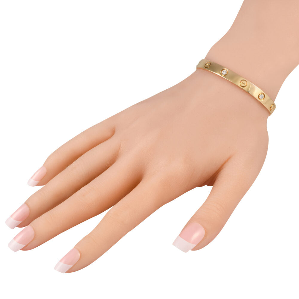 Cartier LOVE 18K Yellow Gold 4 Diamond Bracelet Size 16
