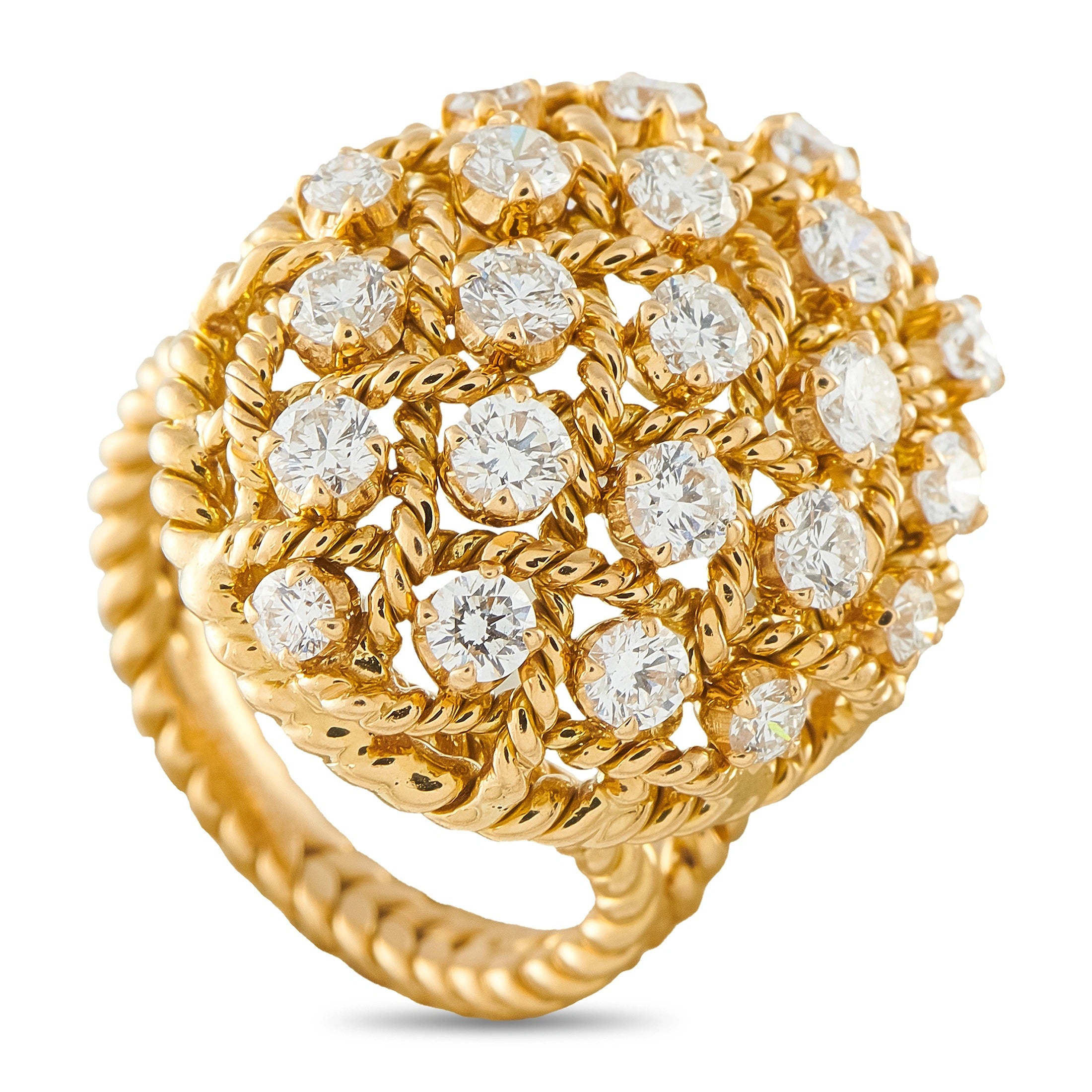 Cartier vintage 18K yellow gold diamond dome ring with clustered round diamonds