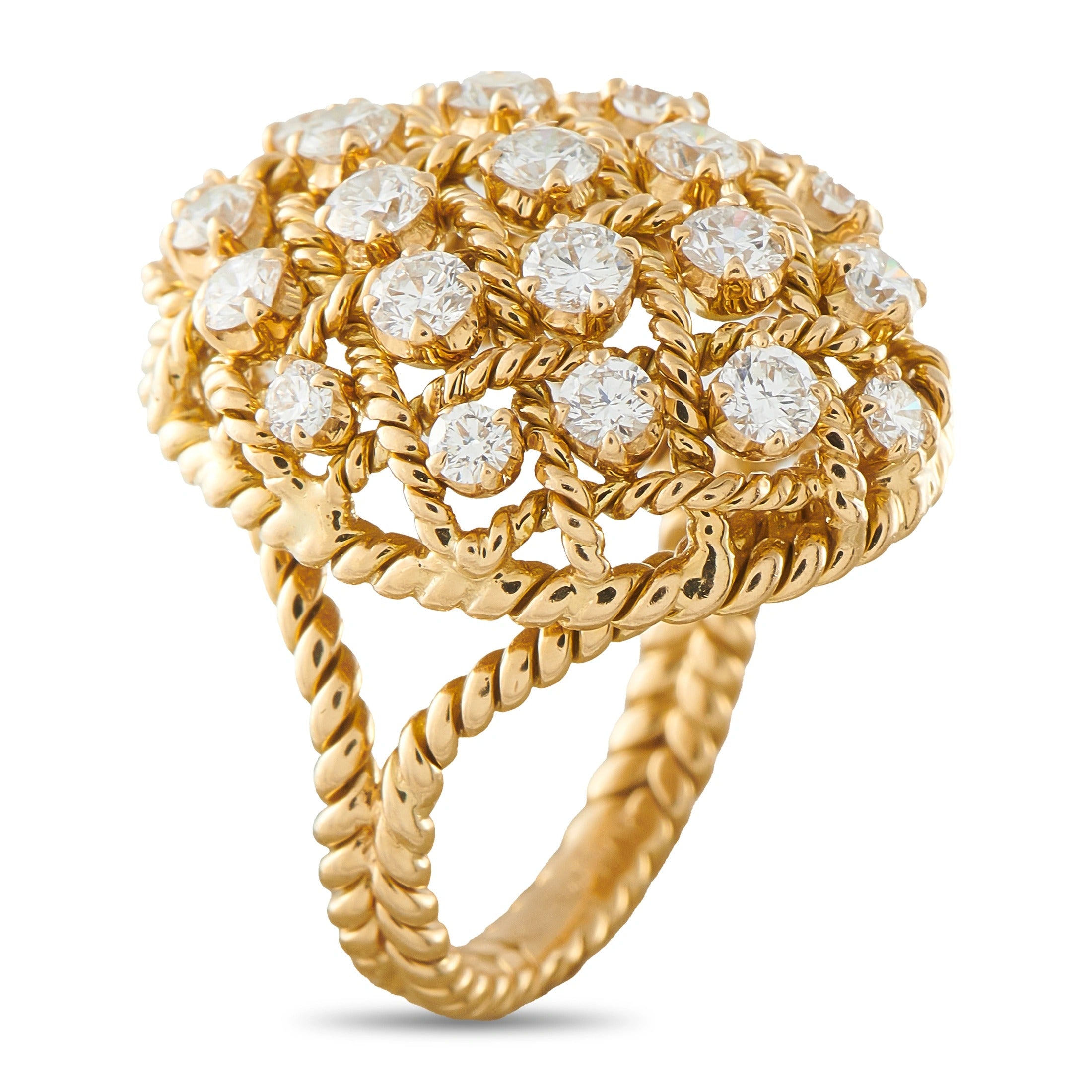 Cartier vintage 18K yellow gold dome ring with clustered diamonds