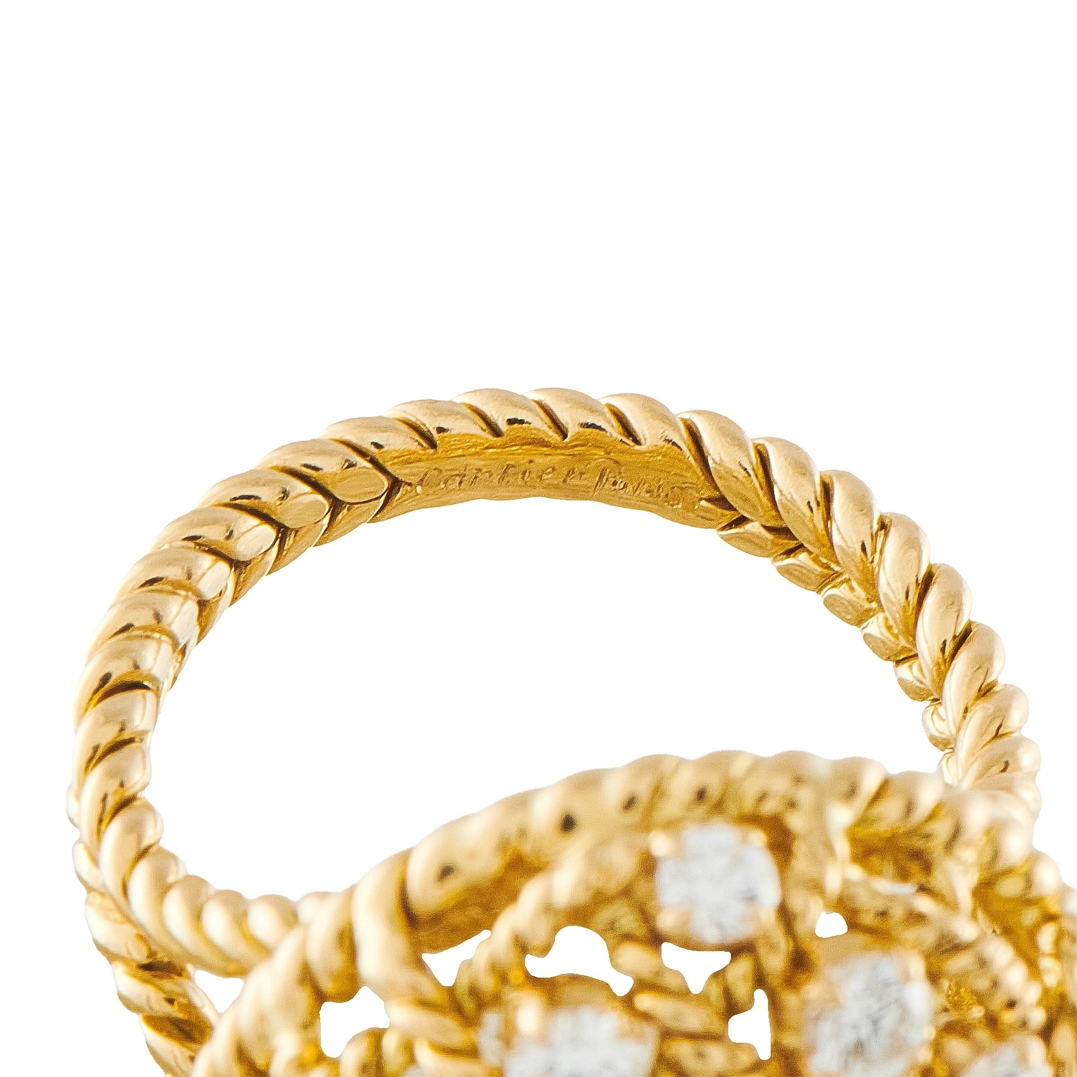 Cartier vintage yellow gold ring with twisted band and diamond dome