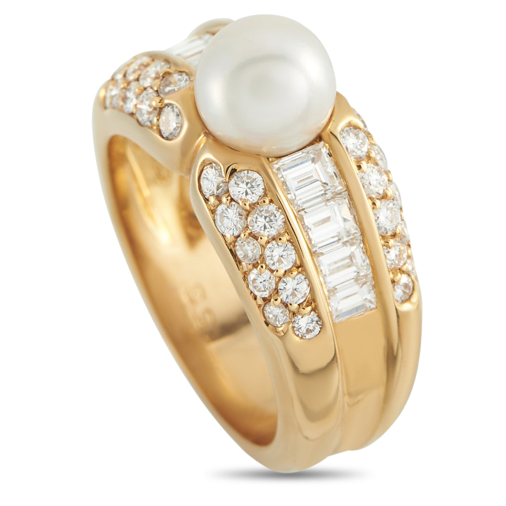 CARTIER 18K Yellow Gold 1.10ct Diamond and Pearl Ring
