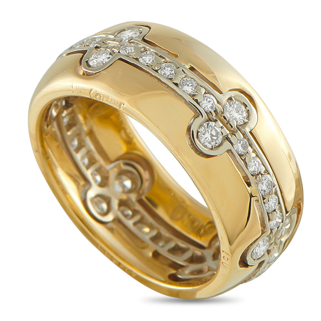 Cartier 18K Yellow Gold 0.65 ct Diamond Wide Band Ring - Because your hands deserve a little luxury every day. This Cartier ring boasts a commanding 10mm width, crafted in 18K yellow