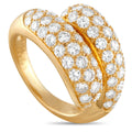 Vintage yellow gold ring with oval diamond pavé band, two rows of round diamonds