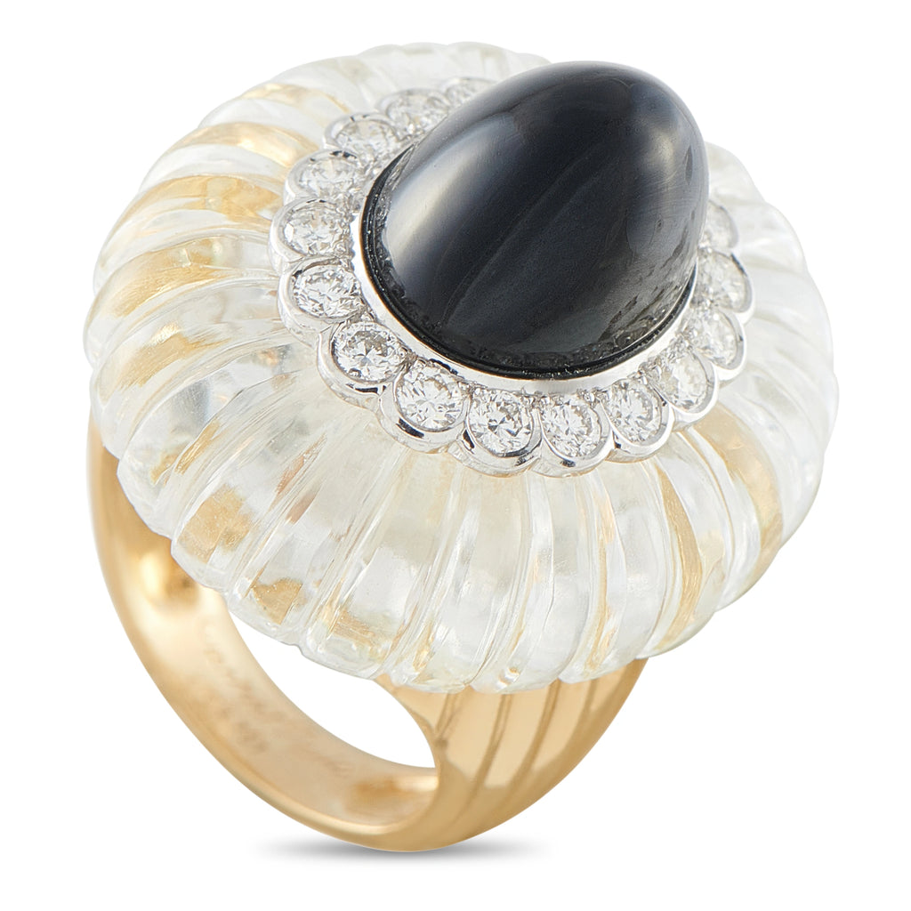 Cartier 18K Yellow Gold 2.70ct Diamond Rock Crystal and Onyx Earrings