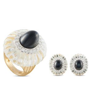 Cartier 18K Yellow Gold 2.70ct Diamond Rock Crystal and Onyx Earrings