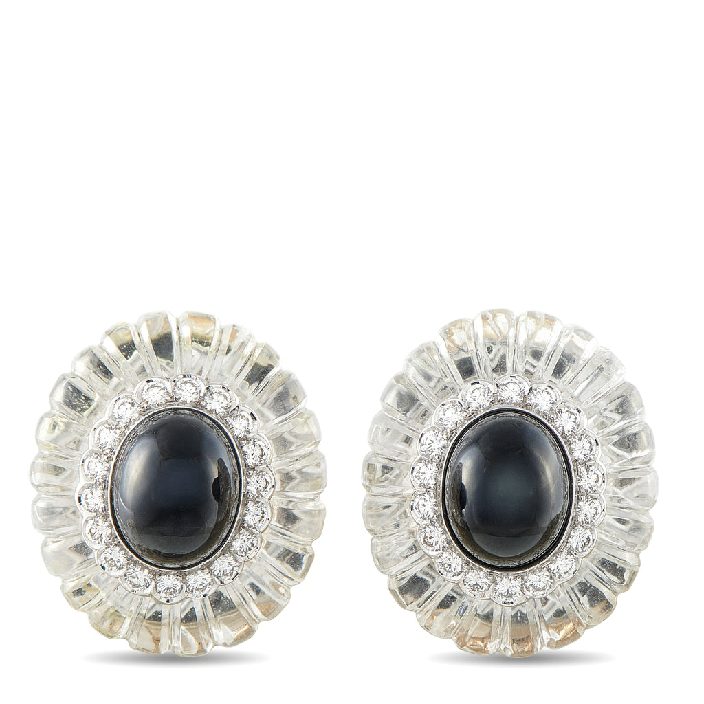 Cartier 18K Yellow Gold 2.70ct Diamond Rock Crystal and Onyx Earrings