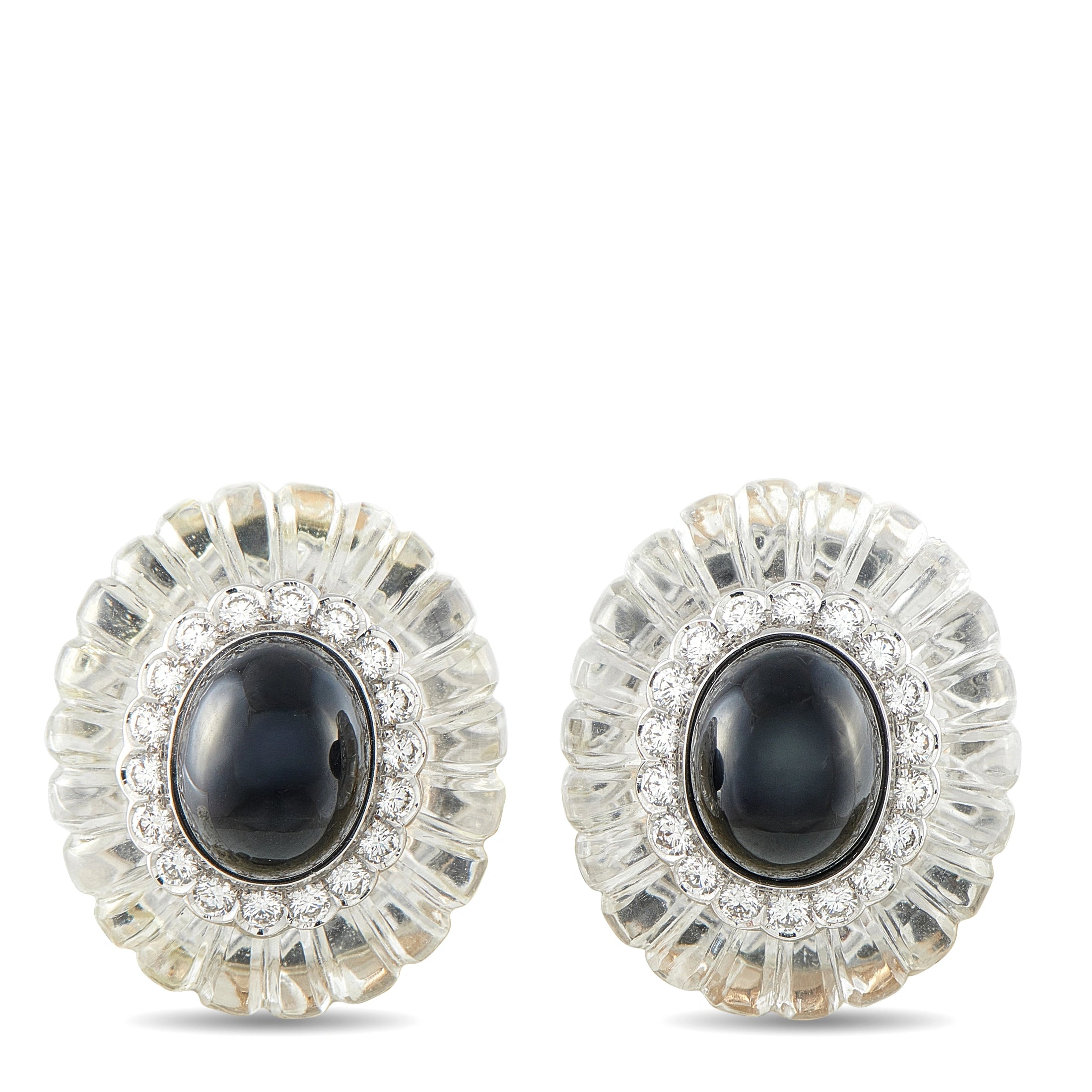 Cartier 18K Yellow Gold 2.70ct Diamond Rock Crystal and Onyx Earrings