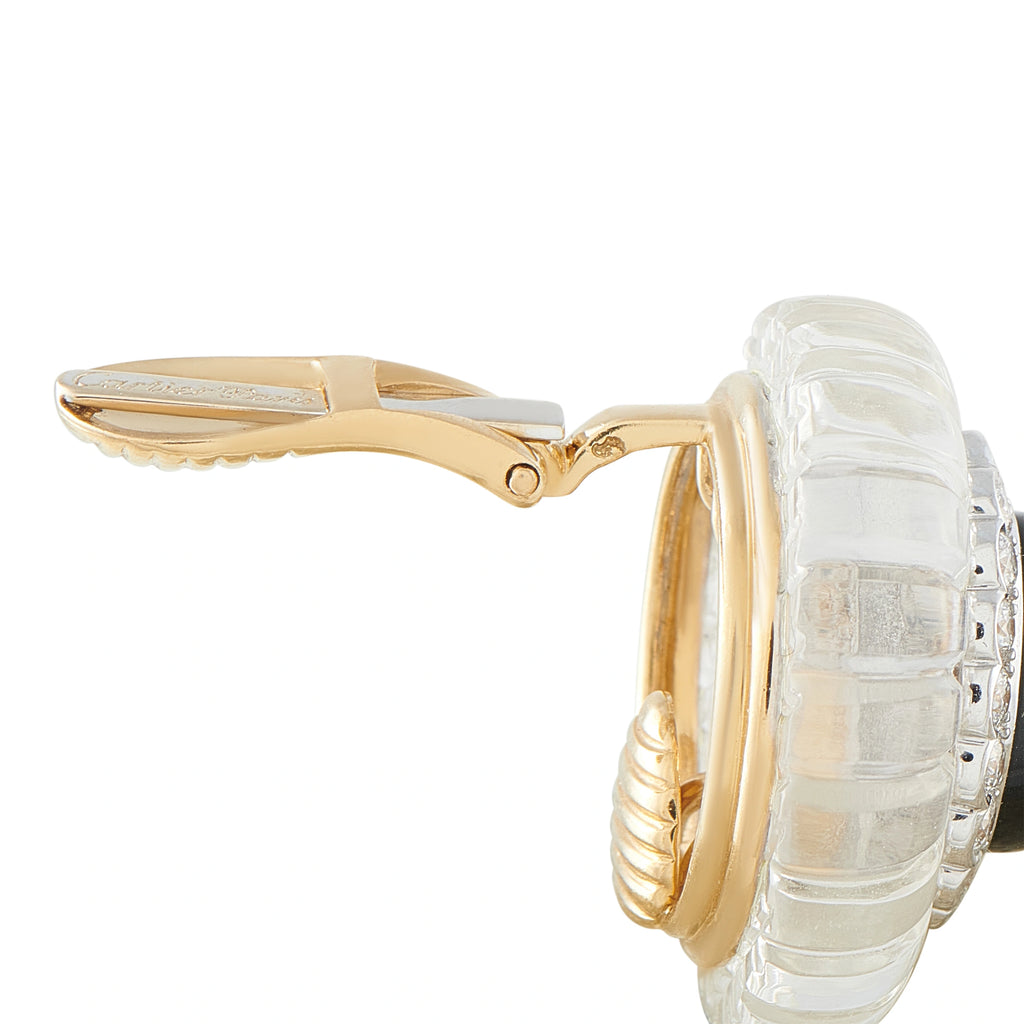 Cartier 18K Yellow Gold 2.70ct Diamond Rock Crystal and Onyx Earrings