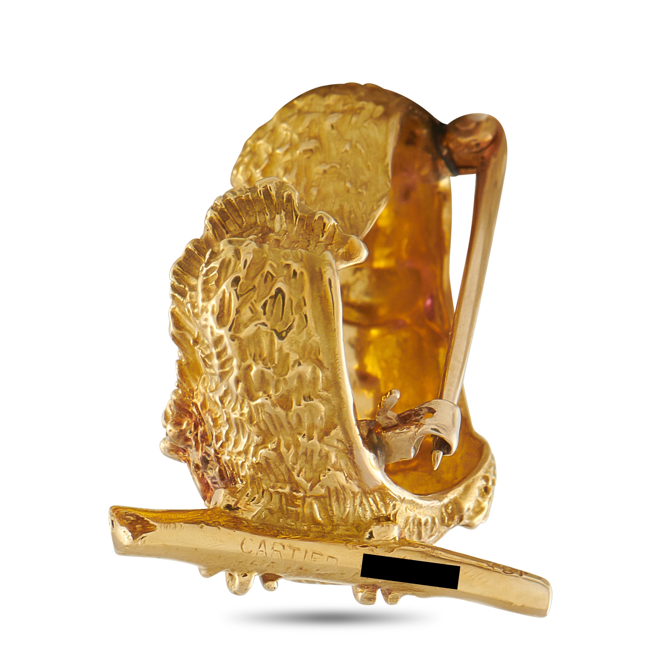 Cartier 18K Yellow Gold Diamond and Ruby Bird Brooch