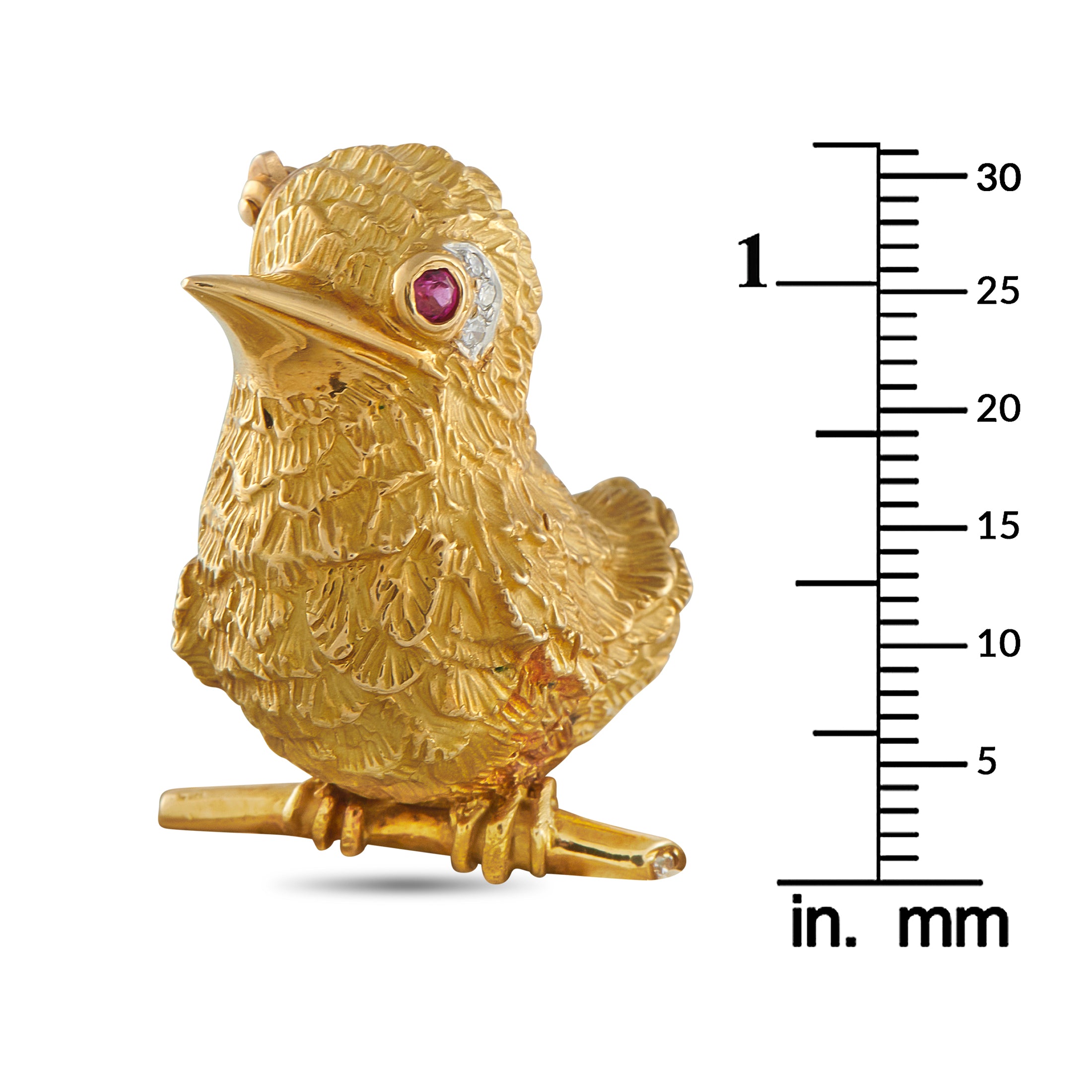 Cartier 18K Yellow Gold Diamond and Ruby Bird Brooch