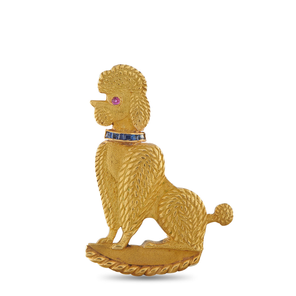 Cartier 18K Yellow Gold Sapphire and Ruby Poodle Brooch