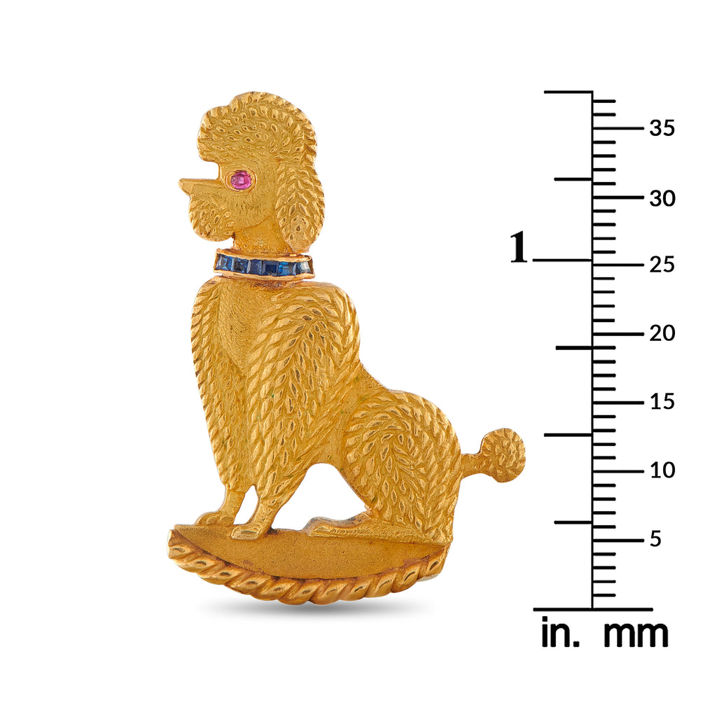 Cartier 18K Yellow Gold Sapphire and Ruby Poodle Brooch