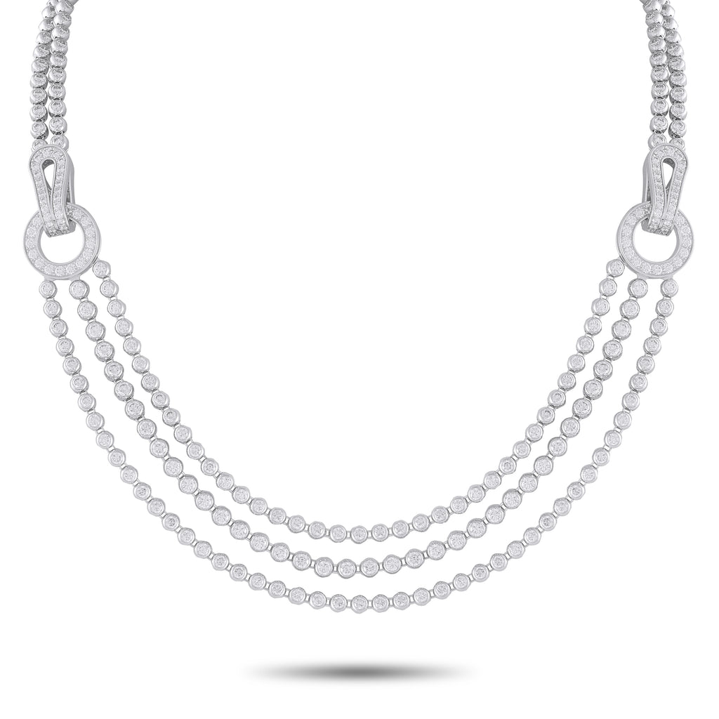 CartierAgrafe 18K White Gold 12.19ct Diamond Necklace – Inspired by couture, this stunning Cartier Agrafe necklace brings flu