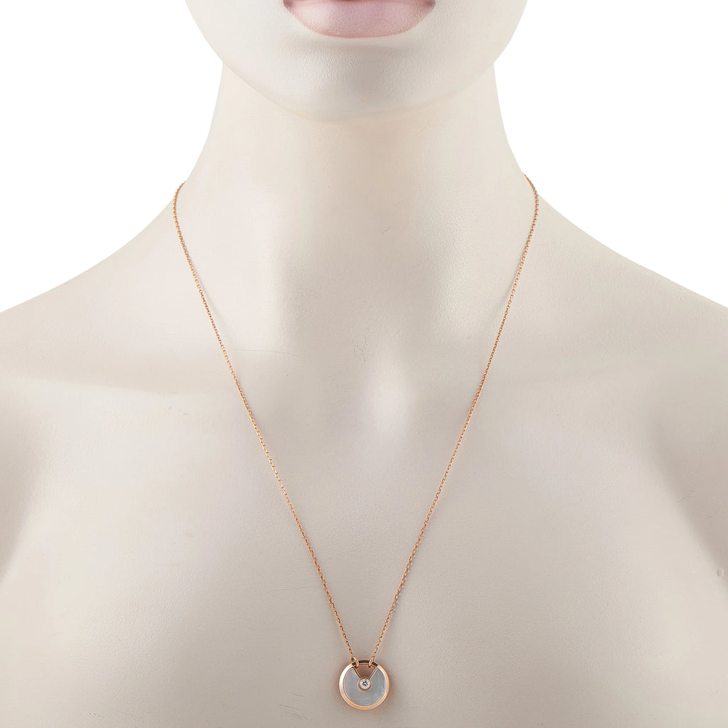Cartier Amulette de 18K Rose Gold Diamond and Mother of Pearl Pendant