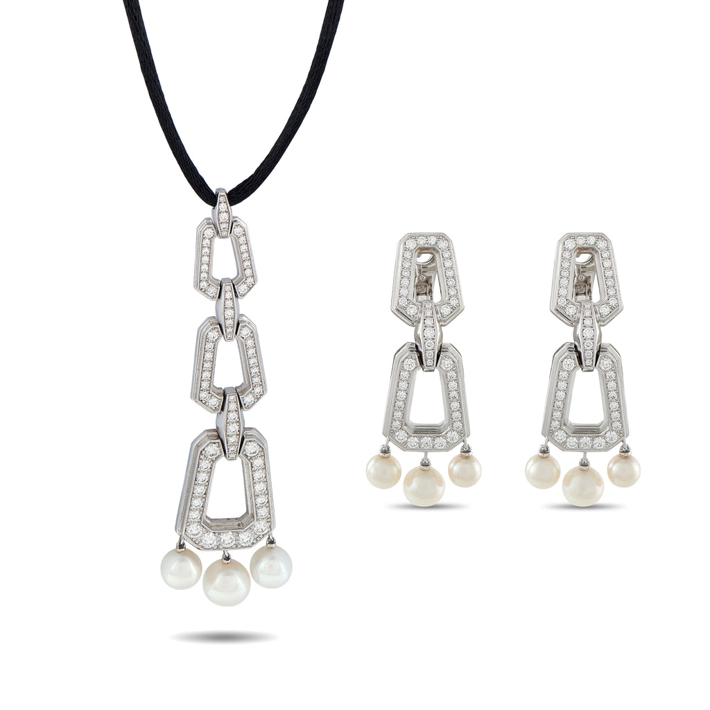 CARTIER Chandra 18K White Gold Diamond and Pearl Necklace