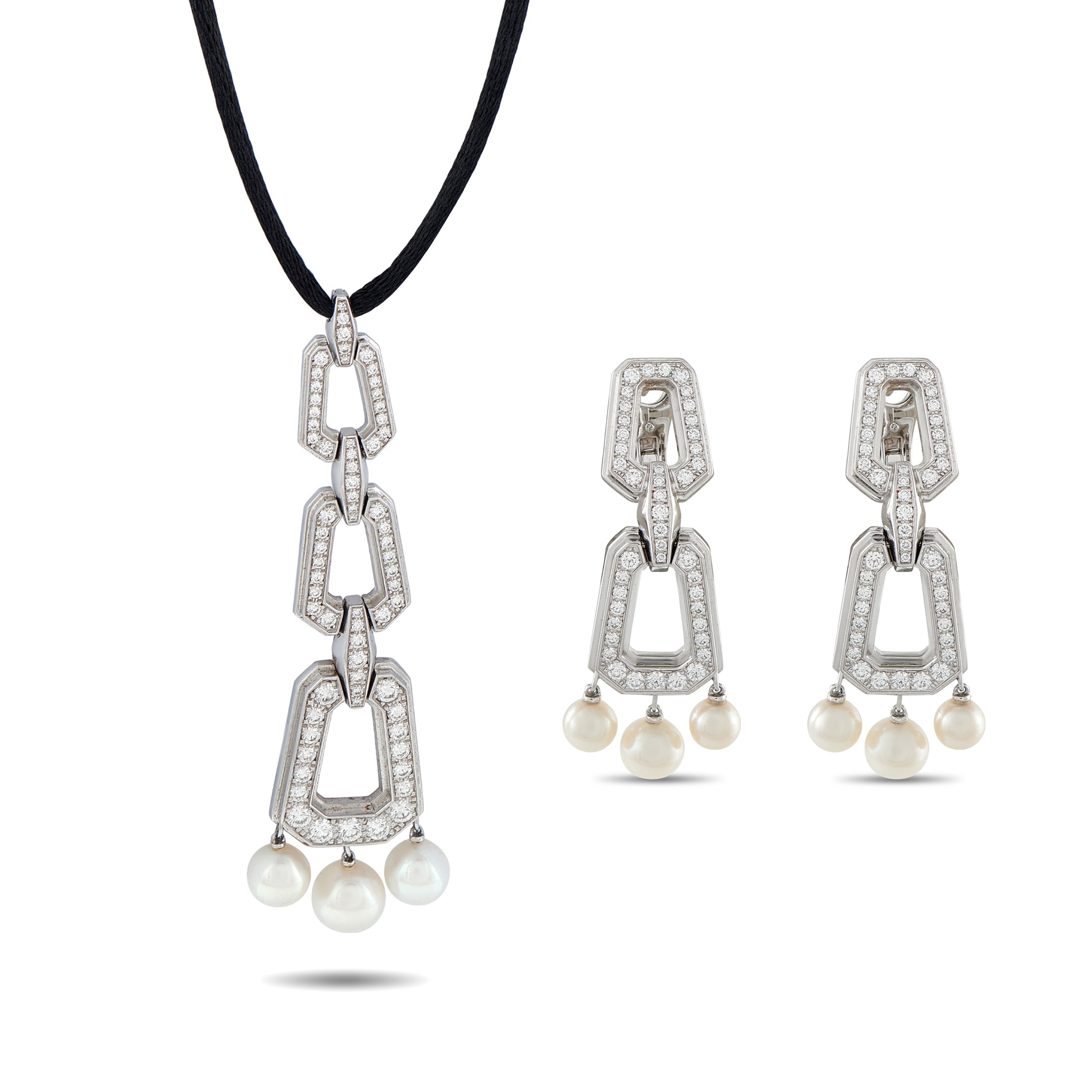 CARTIER Chandra 18K White Gold Diamond and Pearl Necklace