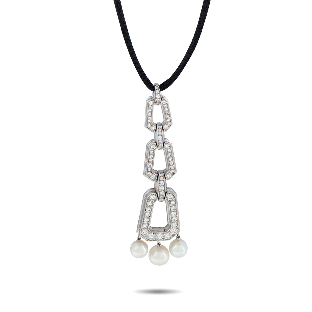 Cartier Chandra 18K White Gold Diamond and Pearl Necklace
