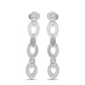 White gold diamond drop earrings with three oval link drops and pave accents