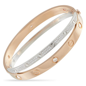 Cartier Double Love 18K Rose and White Gold Diamond Bracelet