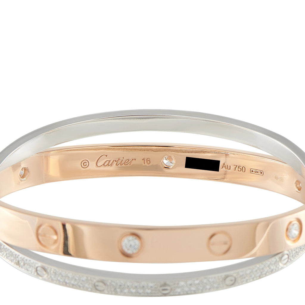 Cartier Double Love 18K Rose and White Gold Diamond Bracelet