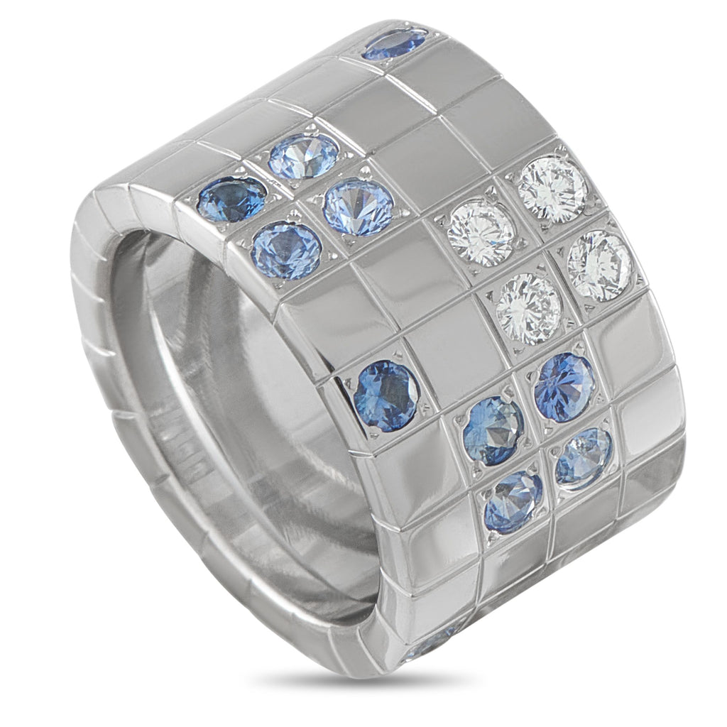 CartierLanieres 18K White Gold Diamond and Sapphire Wide Band Ring – This Cartier Lanieres ring is incredibly eye-catching
