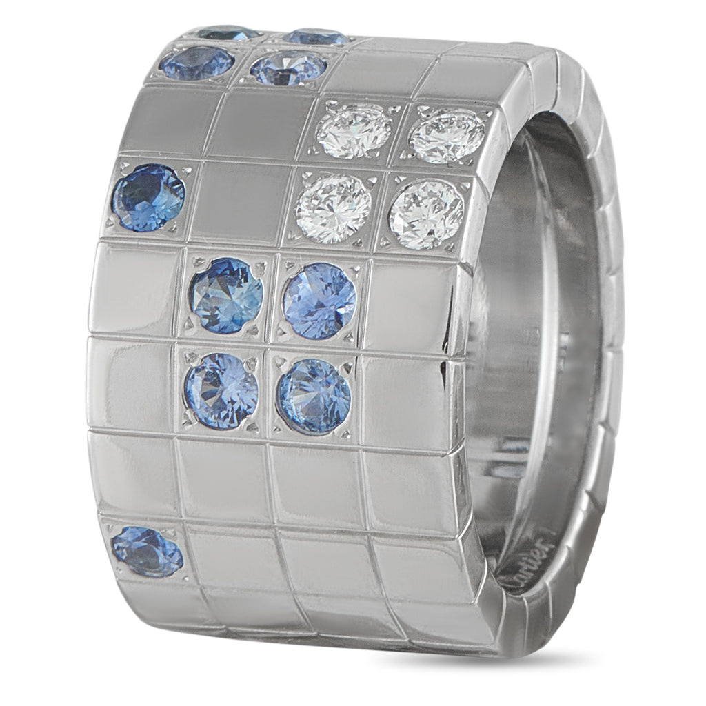 CartierLanieres 18K White Gold Diamond and Sapphire Wide Band Ring