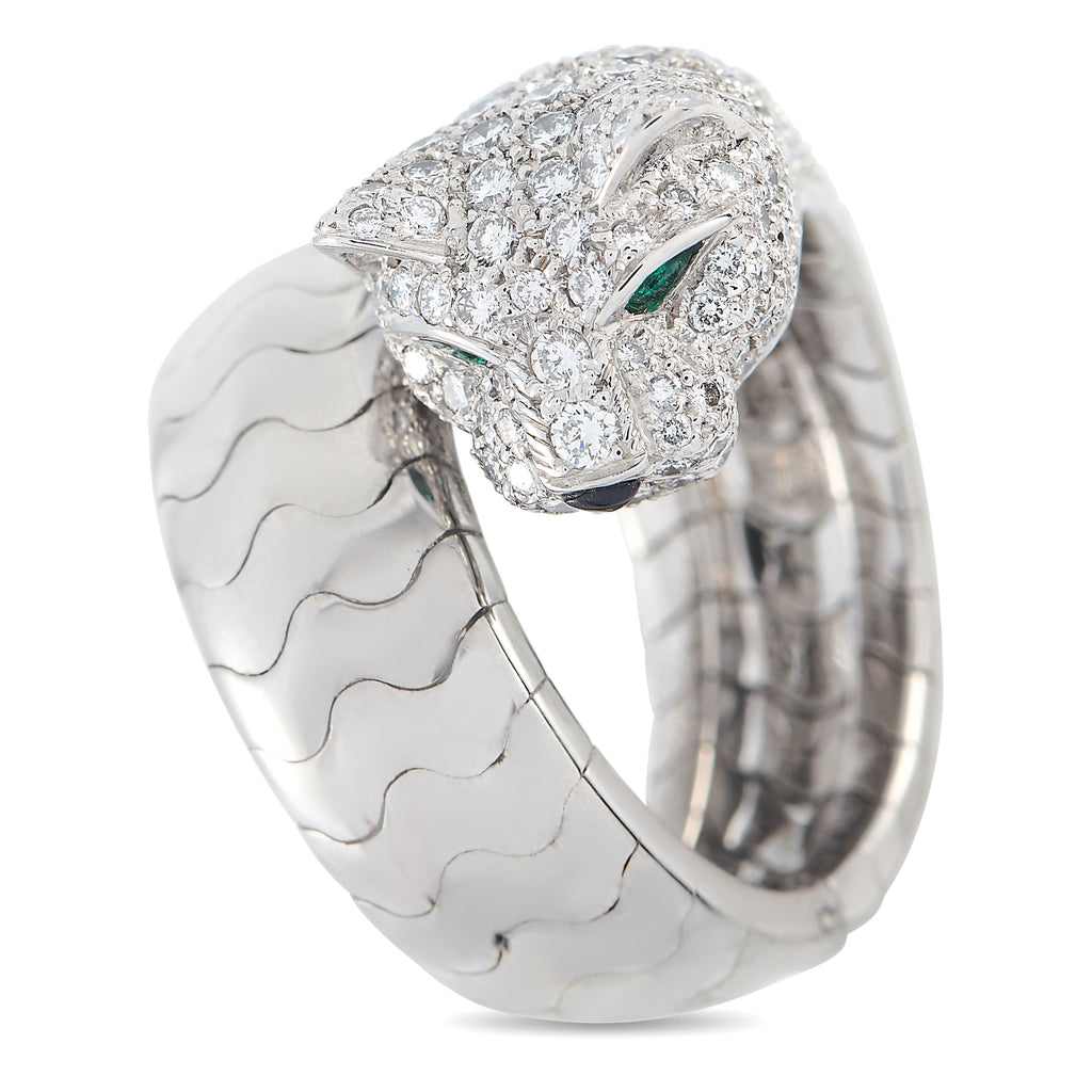 CartierPanthere La Carda 18K White Gold Ring – A panther – the luxury brand’s iconic symbol of elegance – takes center stage 
