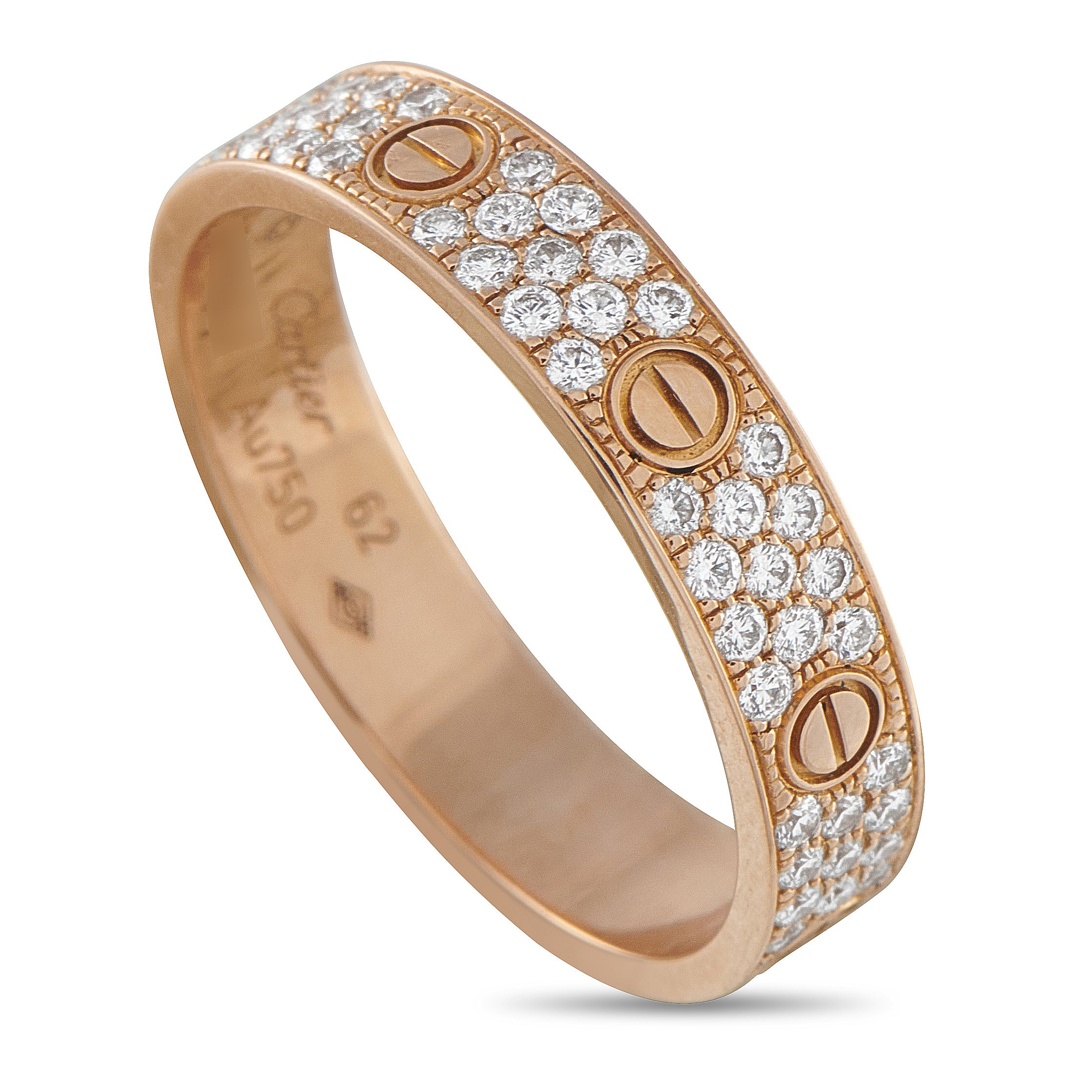 Cartier LOVE 18K Rose Gold Diamond Pave Ring